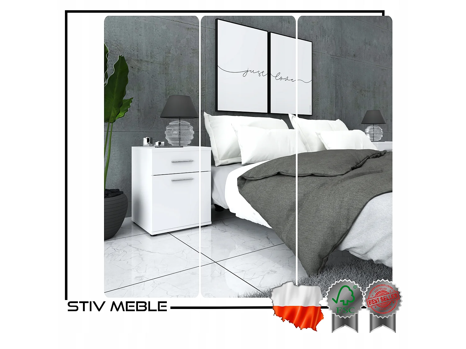 SZAFKA NOCNA BIAŁA 40 CM Z 1 SZUFLADĄ 1 PÓŁKĄ STOLIK NOCNY DO SYPIALNI LOFT