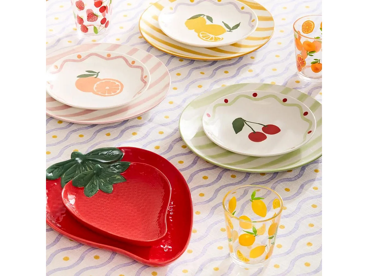 Lot de 6 Assiettes à Dessert "Cerise" 19cm Multicolore