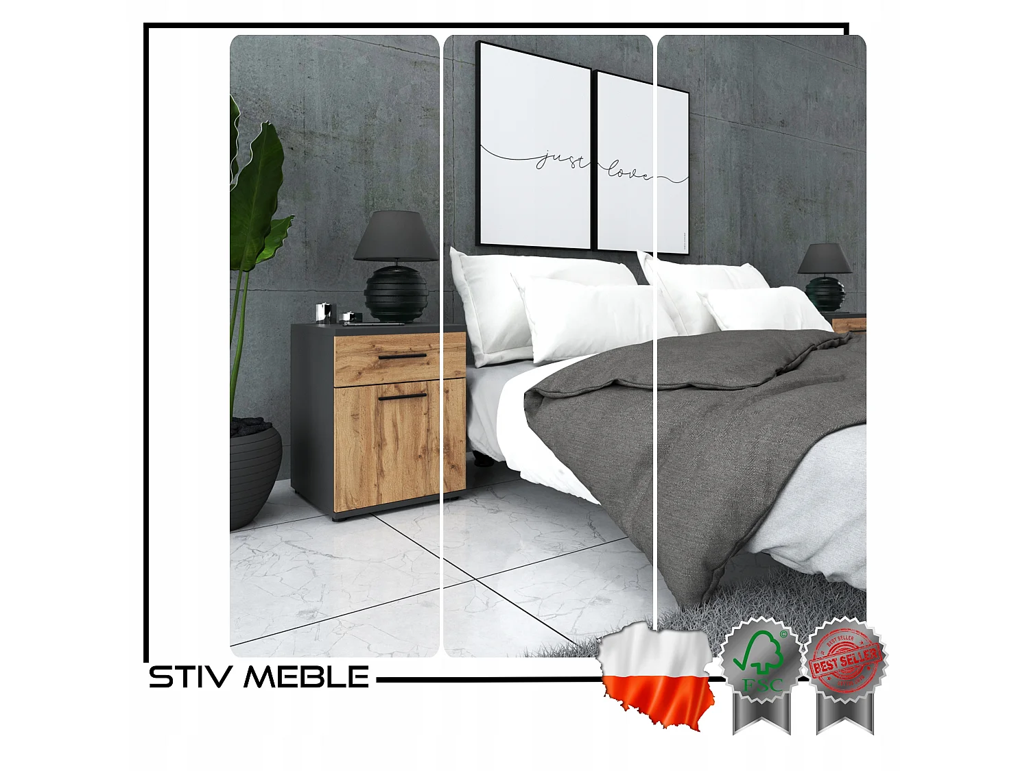 SZAFKA NOCNA 40 CM SZARA DĄB WOTAN 1 SZUFLADA 1 PÓŁKA STOLIK NOCNY LOFT