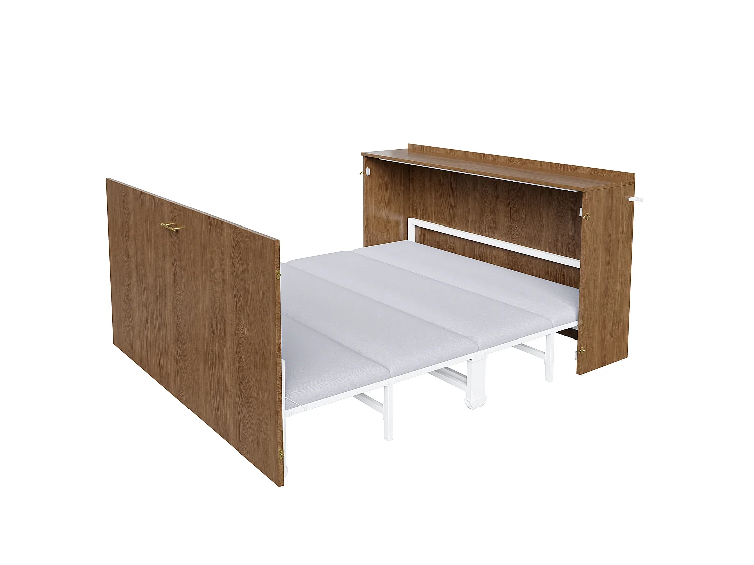 Lit escamotable avec structure en métal - 140 x 200 cm - cadre de lit avec matelas + roulettes - bois + métal - naturel（avec matelas)