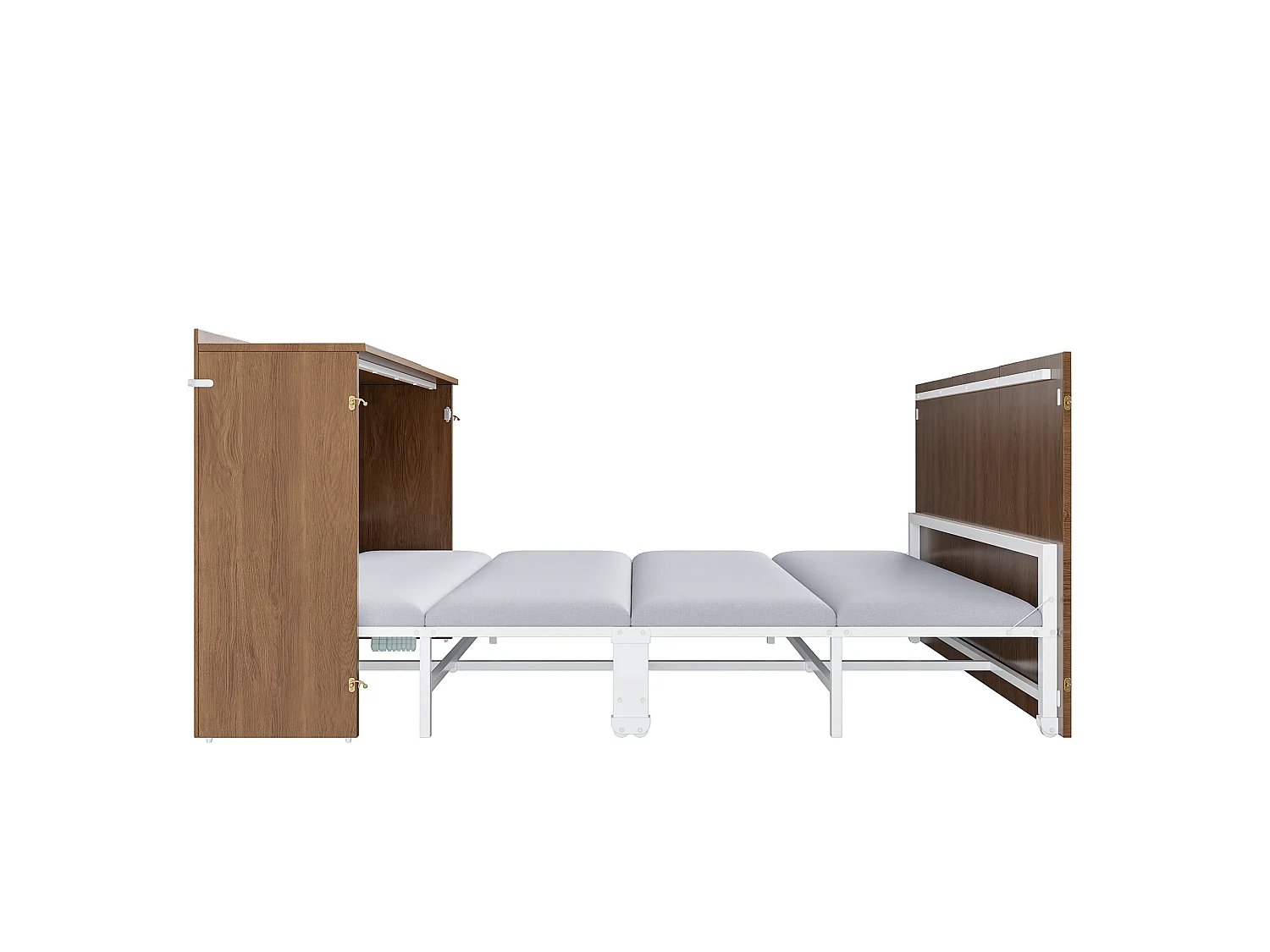 Lit escamotable avec structure en métal - 140 x 200 cm - cadre de lit avec matelas + roulettes - bois + métal - naturel（avec matelas)