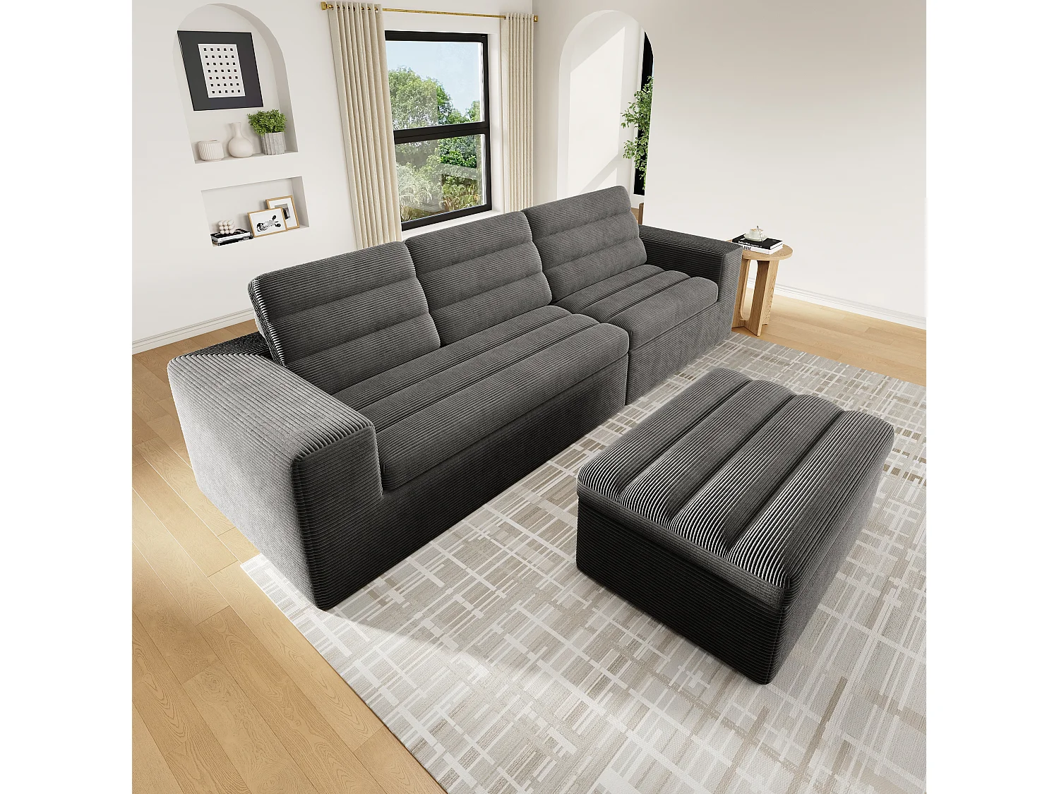 Canapé 4 places en velours gris foncé 253x161x89 cm