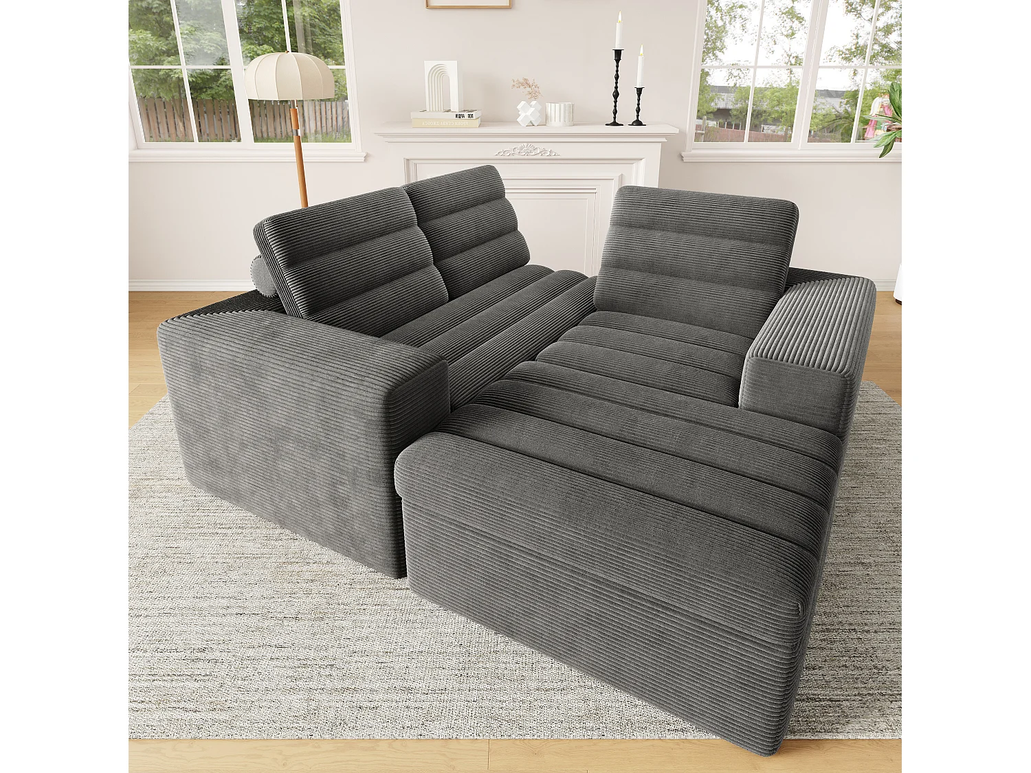 Canapé 4 places en velours gris foncé 253x161x89 cm