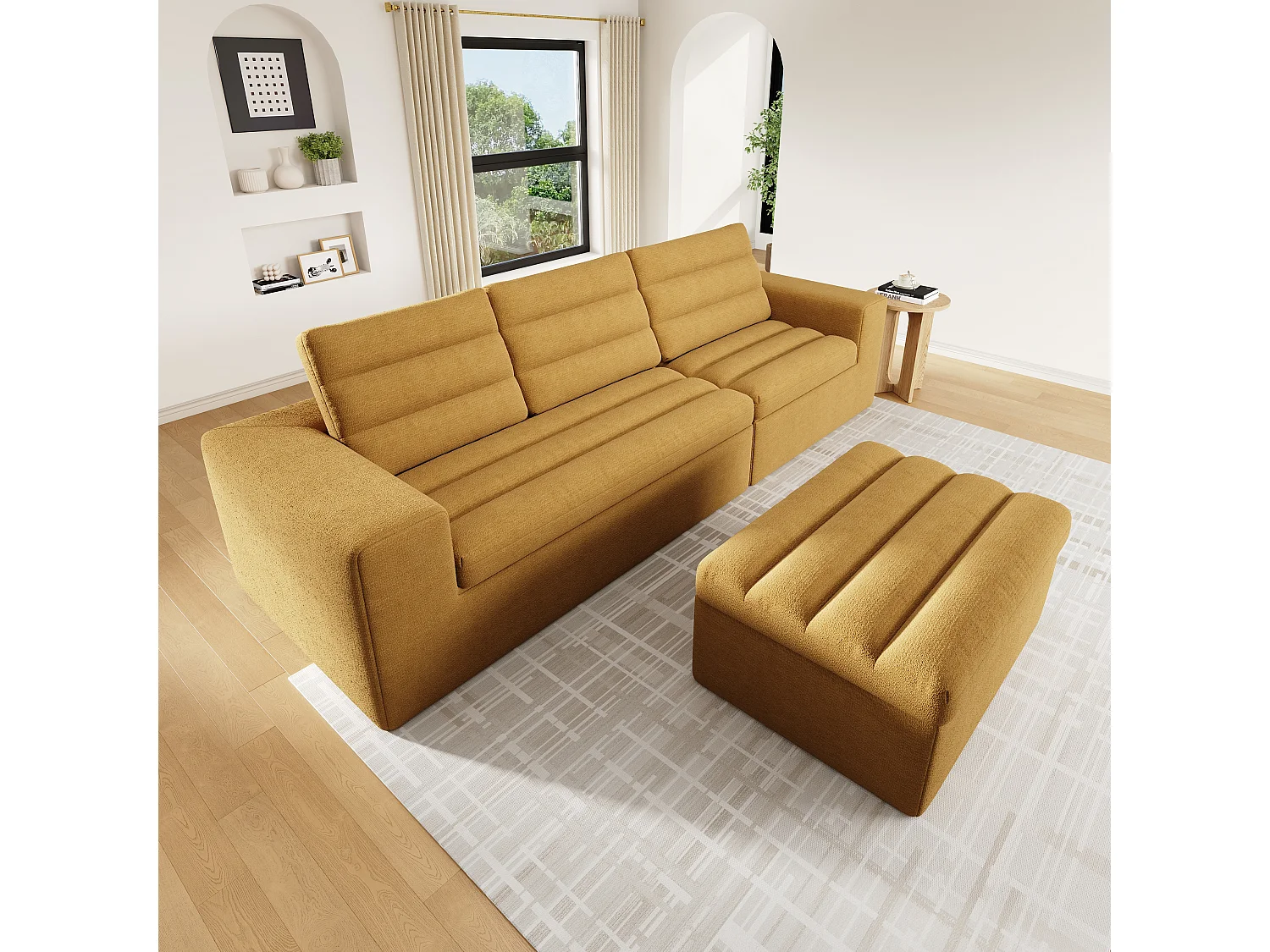 Canapé 4 places en velours 253x161x89 cm jaune JAUNE