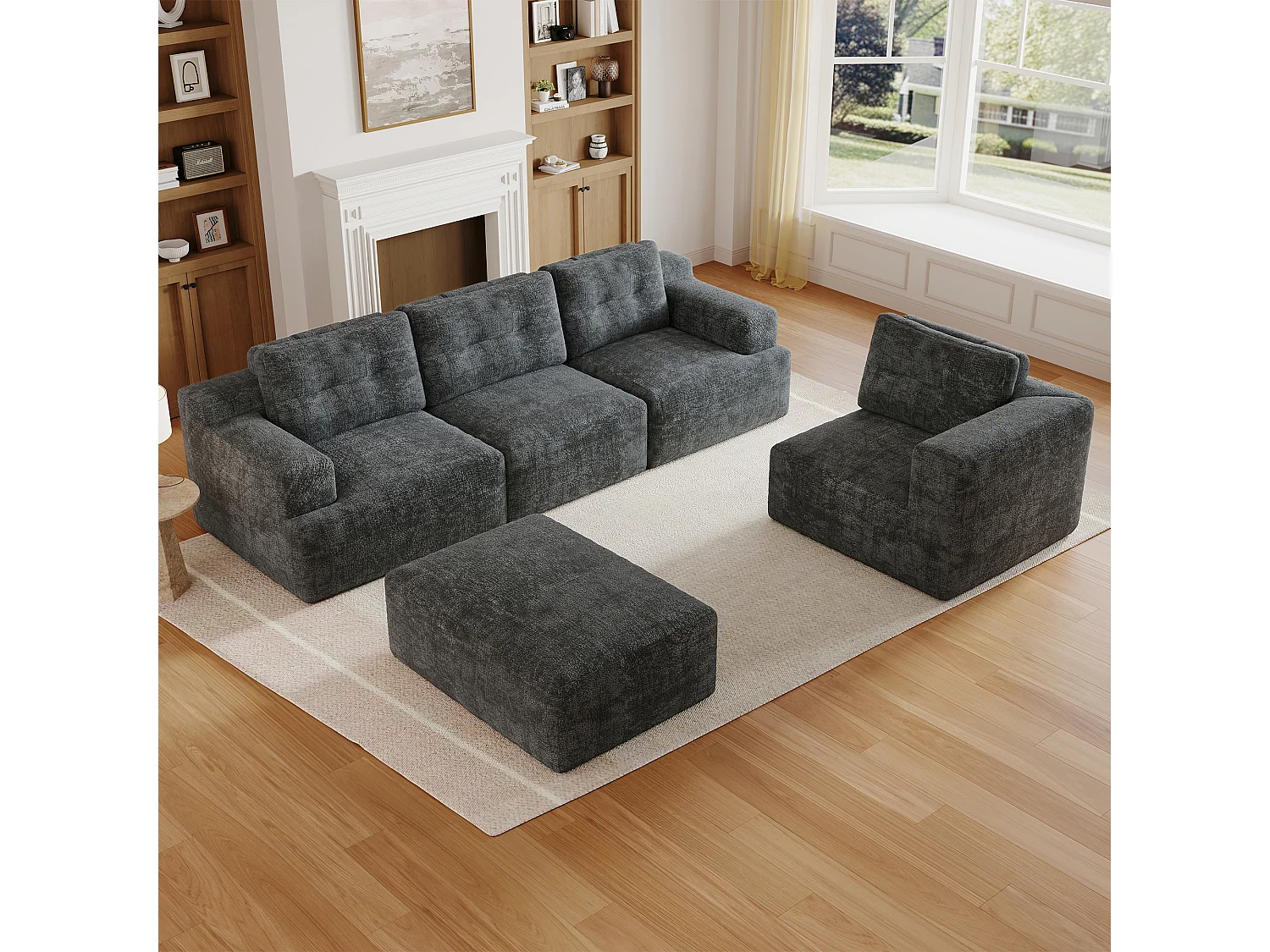 Canapé 5 places en velours chenille gris 252x180x82 cm