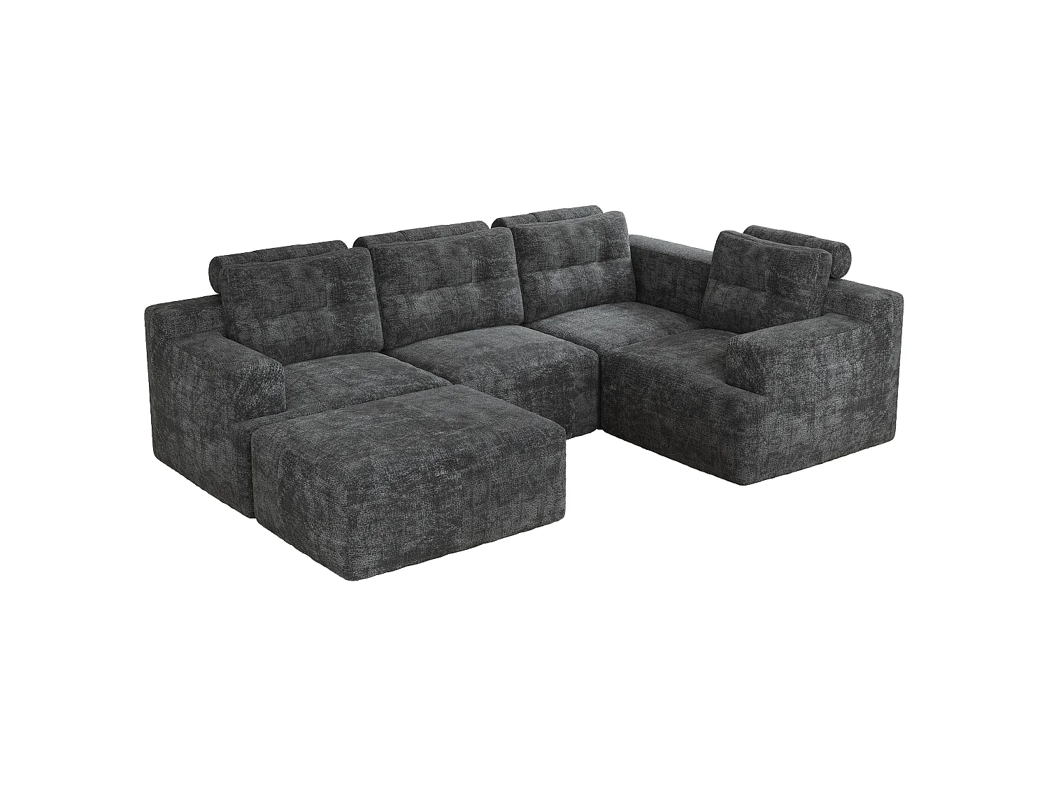 Canapé 5 places en velours chenille gris 252x180x82 cm