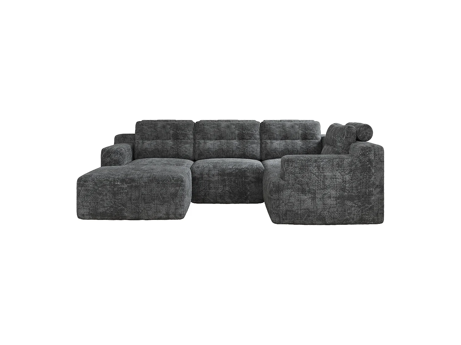 Canapé 5 places en velours chenille gris 252x180x82 cm