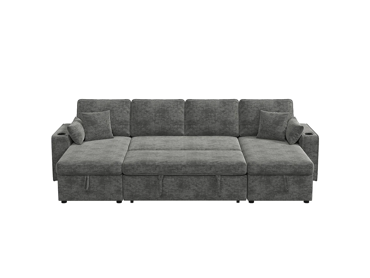Canapé d'angle convertible 4 places avec rangement en velours chenille gris