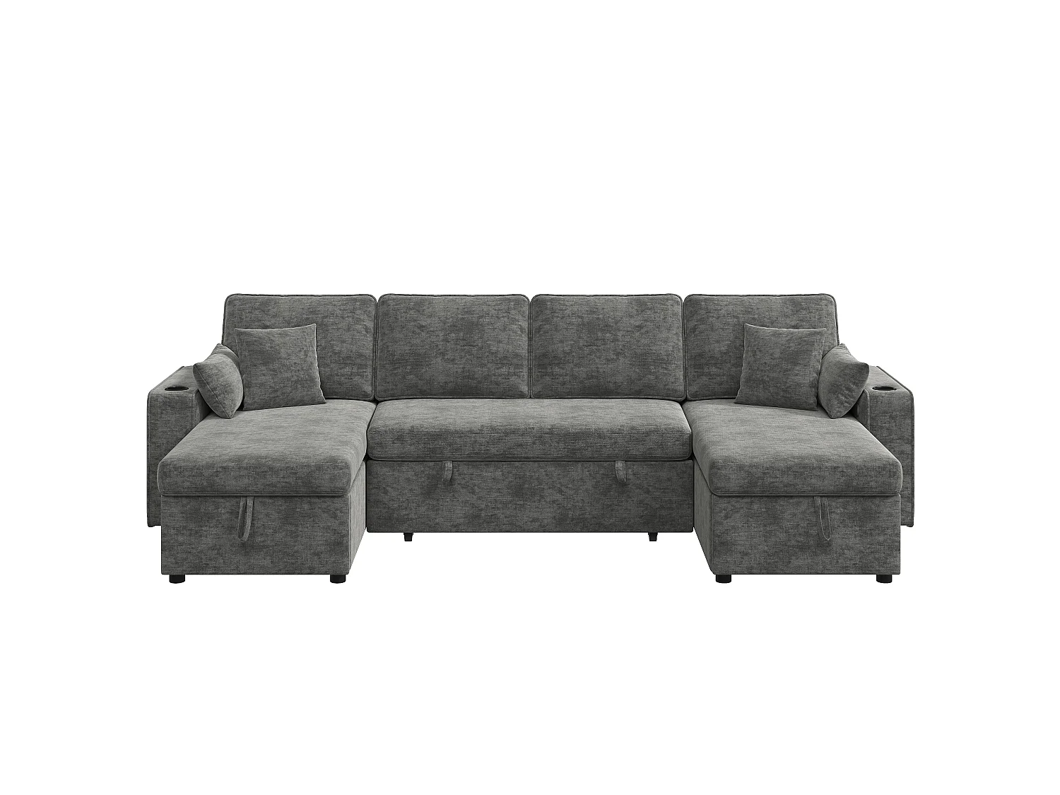 Canapé d'angle convertible 4 places avec rangement en velours chenille gris