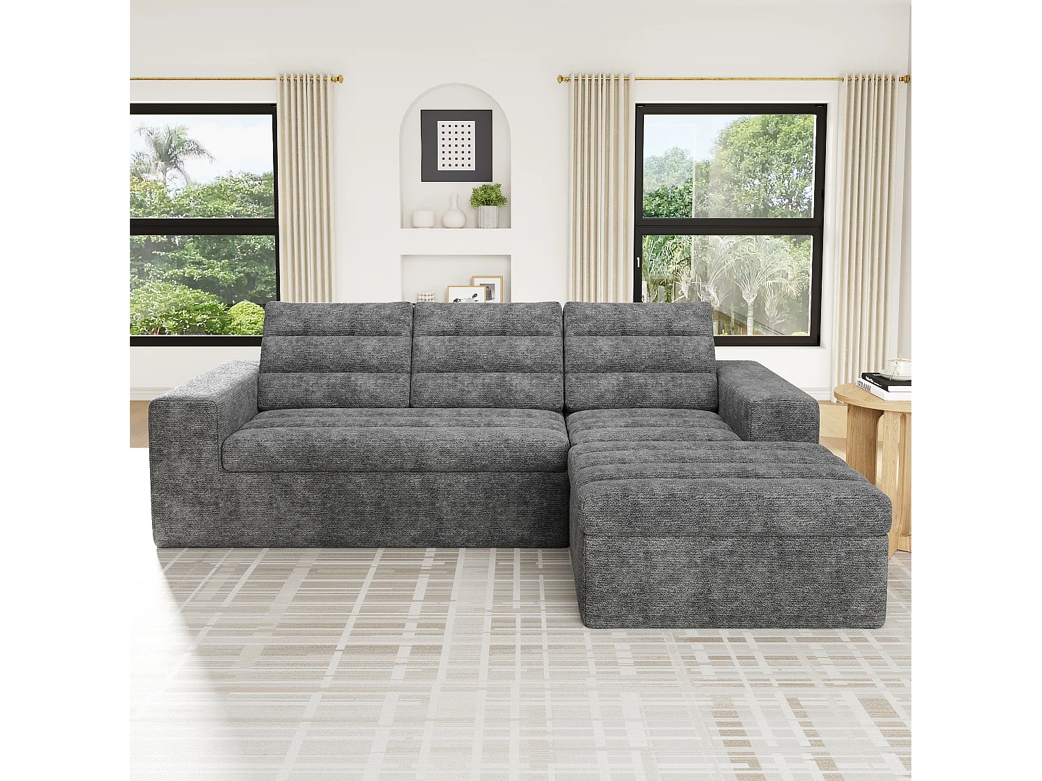 Canapé 4 places en velours gris clair 253x161x89 cm