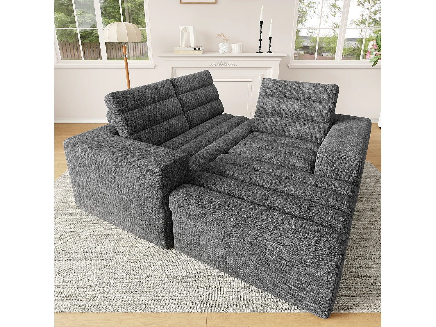 Canapé 4 places en velours gris clair 253x161x89 cm