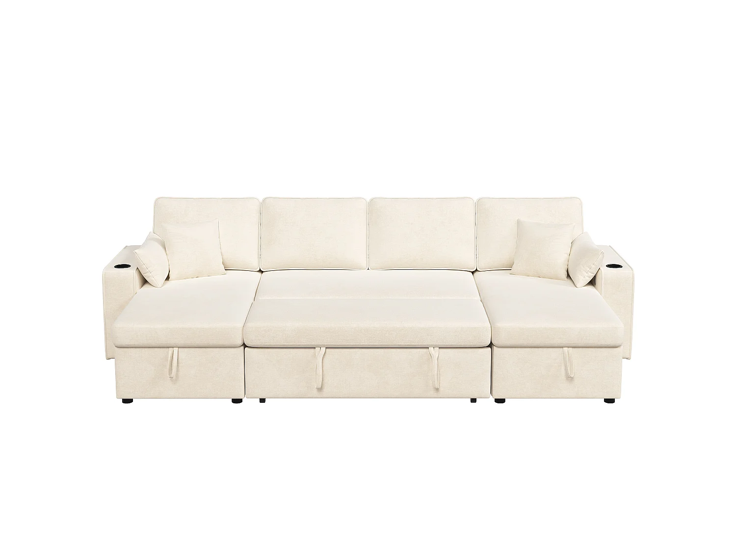 Canapé d'angle convertible 4 places avec rangement en velours chenille beige