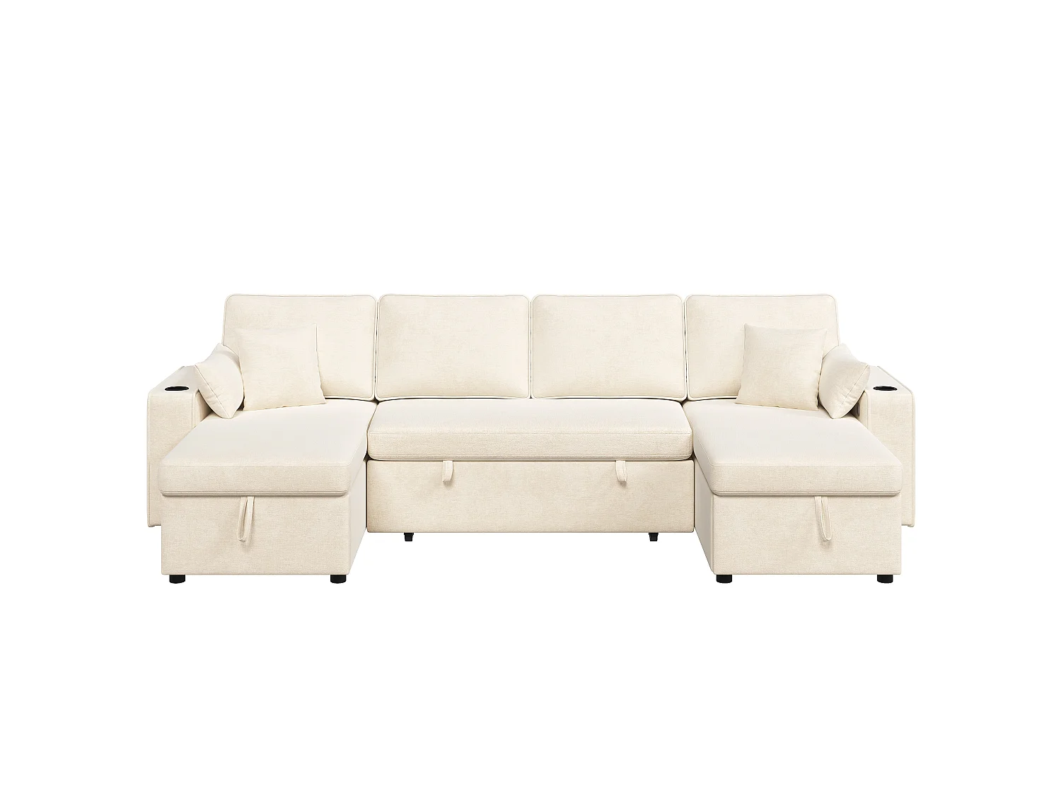 Canapé d'angle convertible 4 places avec rangement en velours chenille beige
