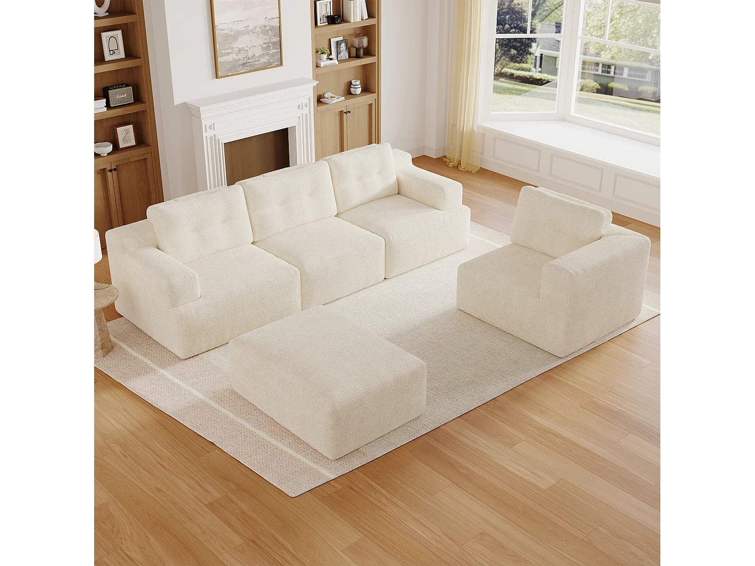 Canapé 5 places en velours chenille beige 252x180x82 cm