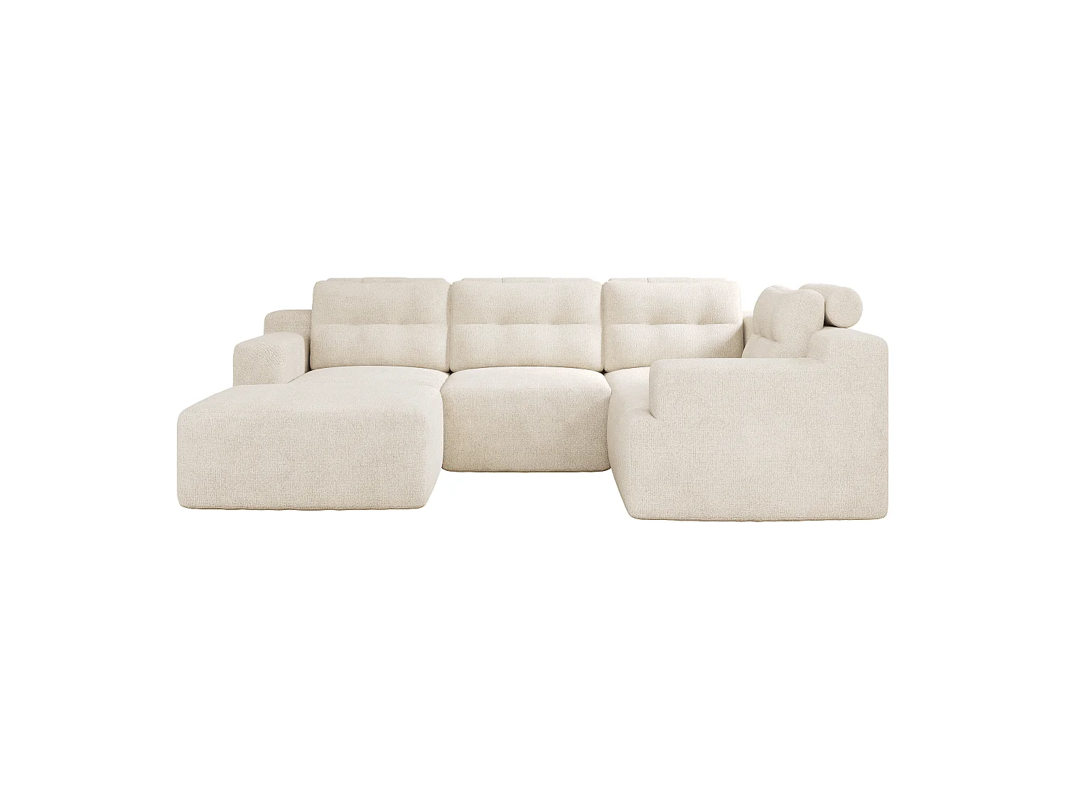 Canapé 5 places en velours chenille beige 252x180x82 cm