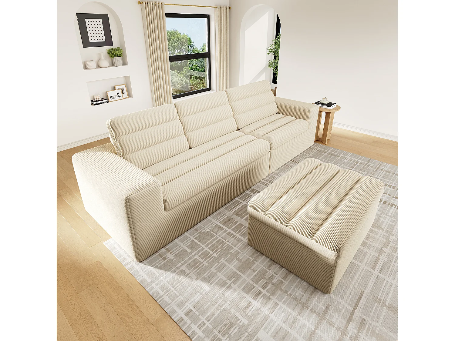 Canapé 4 places en velours beige 253x161x89 cm