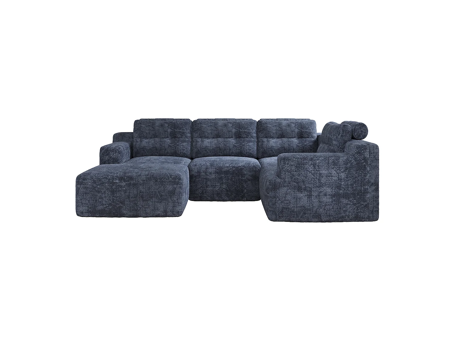 Canapé 5 places en velours chenille bleu 252x180x82 cm