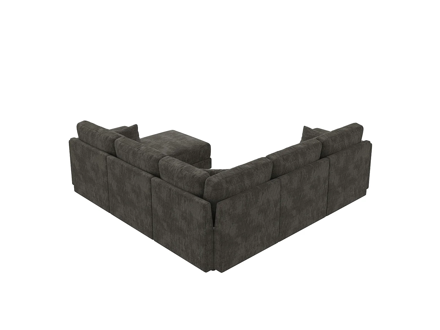 Ensemble canapé d'angle 6 places - 215 x 215 x 82 cm - avec USB + 2 accoudoirs de rangement + Pouf et coussins - chenille - gris