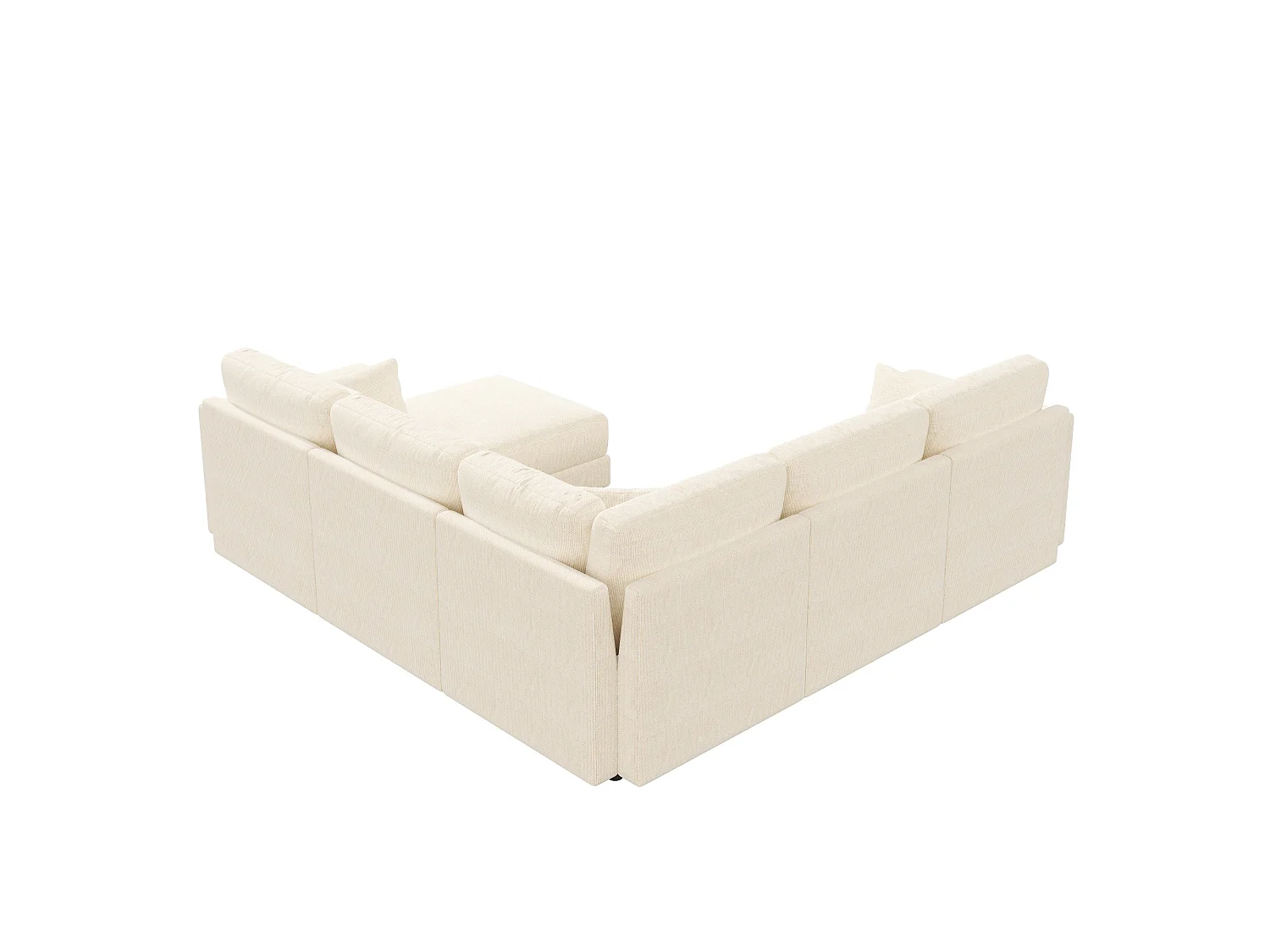 Ensemble canapé d'angle 6 places - 215 x 215 x 82 cm - avec USB + 2 accoudoirs de rangement + Pouf et coussins - chenille - beige
