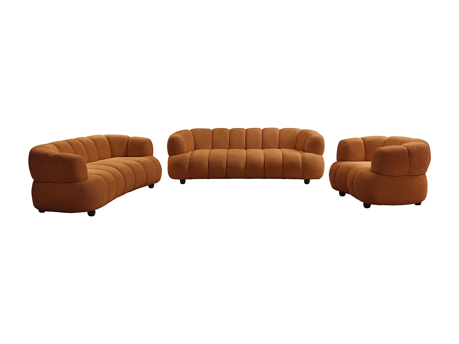 Canapé 3 places, 2 places et un fauteuil en tissu bouclette terracotta COLIANI