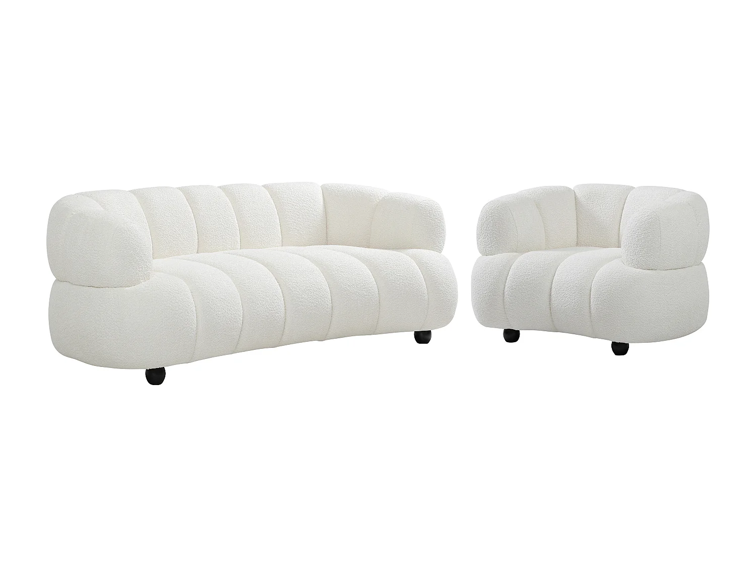 Canapé 3 places et un fauteuil en tissu bouclette blanc COLIANI
