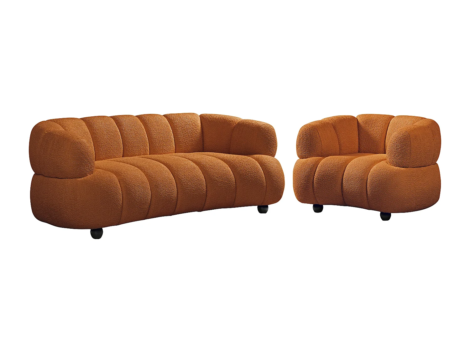 Canapé 3 places et un fauteuil en tissu bouclette terracotta COLIANI