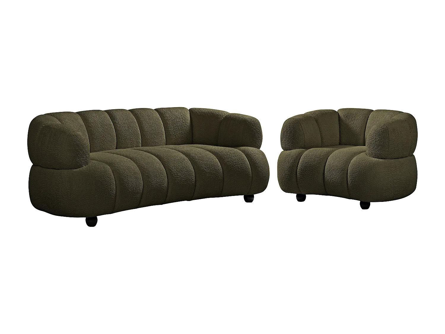 Canapé 3 places et un fauteuil en tissu bouclette vert COLIANI