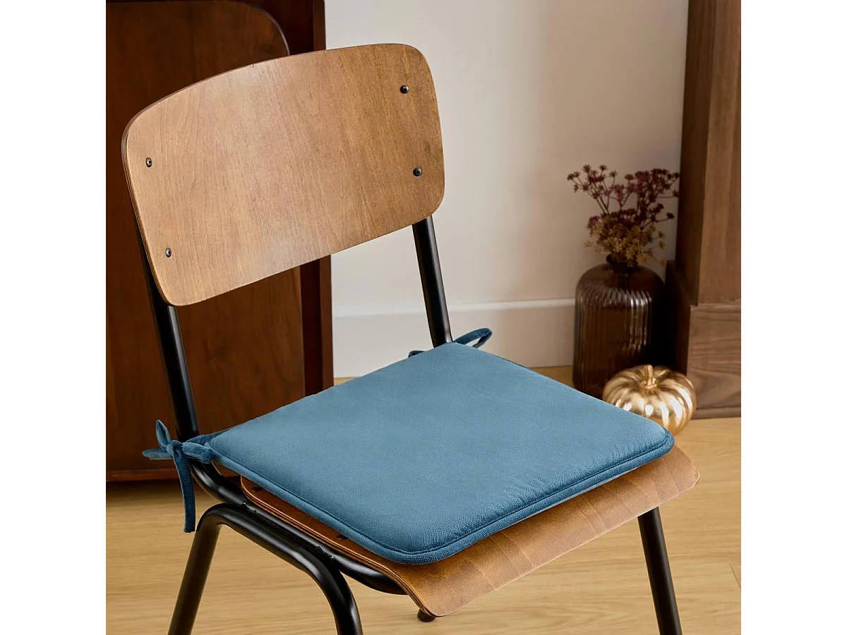Galette de Chaise Uni "Lilou" 38x38cm Bleu Égéen