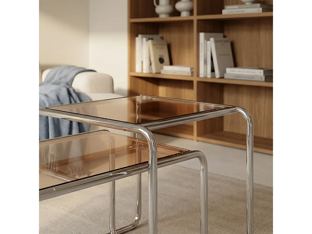 Rika - Table d'appoint en verre pieds chrome - Verre ambré