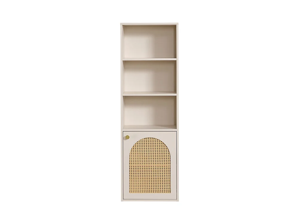 Ali - Colonne de rangement suspendue en bois et cannage H135cm - Beige