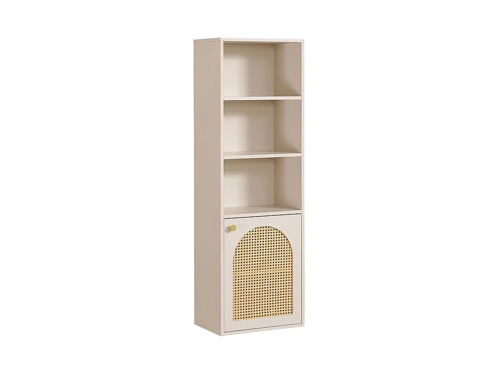 Ali - Colonne de rangement suspendue en bois et cannage H135cm - Beige
