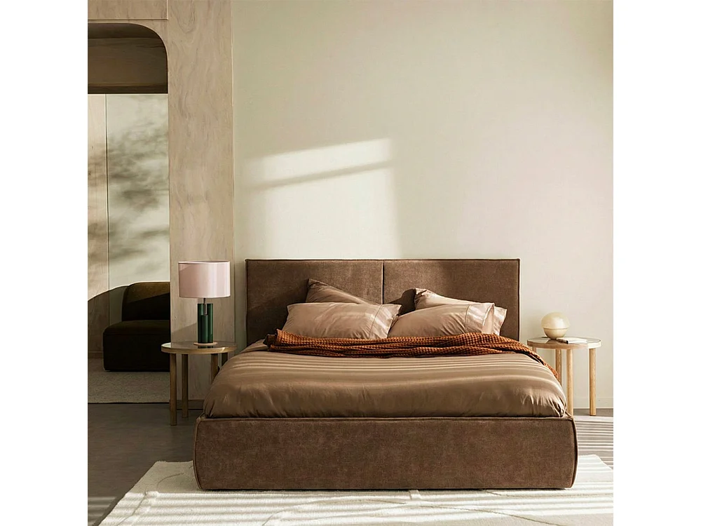 Liberia - Lit coffre en tissu chenille 140x190cm - Marron