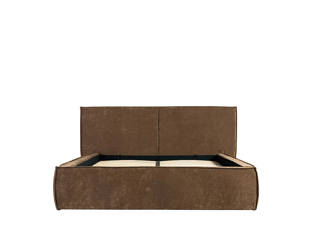 Liberia - Lit coffre en tissu chenille 140x190cm - Marron