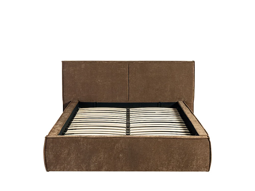 Liberia - Lit coffre en tissu chenille 140x190cm - Marron
