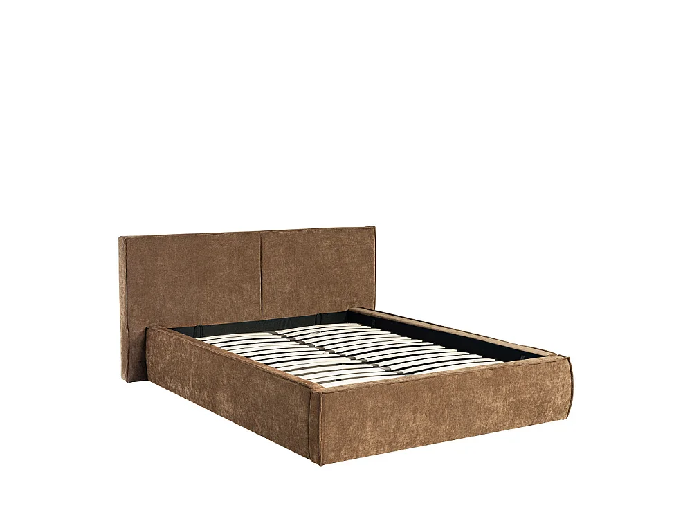 Liberia - Lit coffre en tissu chenille 140x190cm - Marron