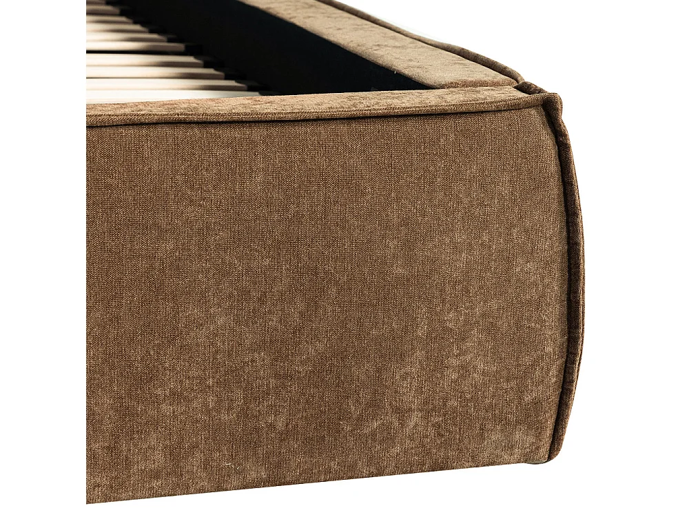 Liberia - Lit coffre en tissu chenille 140x190cm - Marron