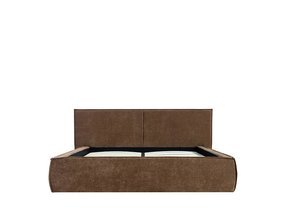 Liberia - Lit coffre en tissu chenille 160x200cm - Marron
