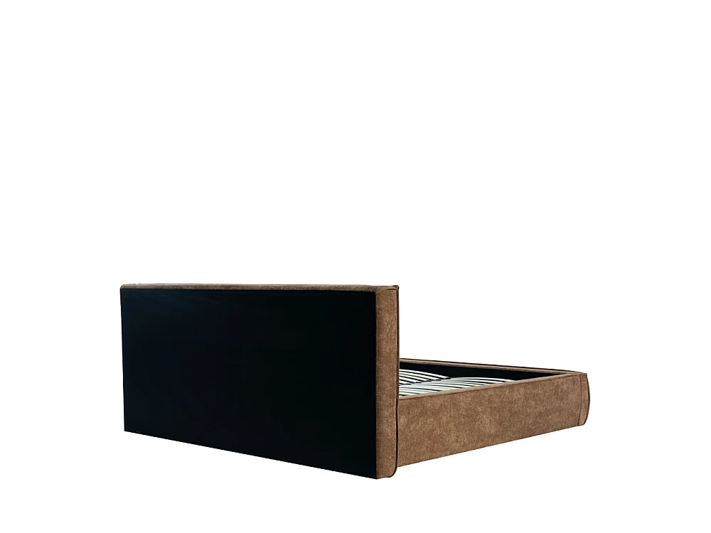 Liberia - Lit coffre en tissu chenille 160x200cm - Marron