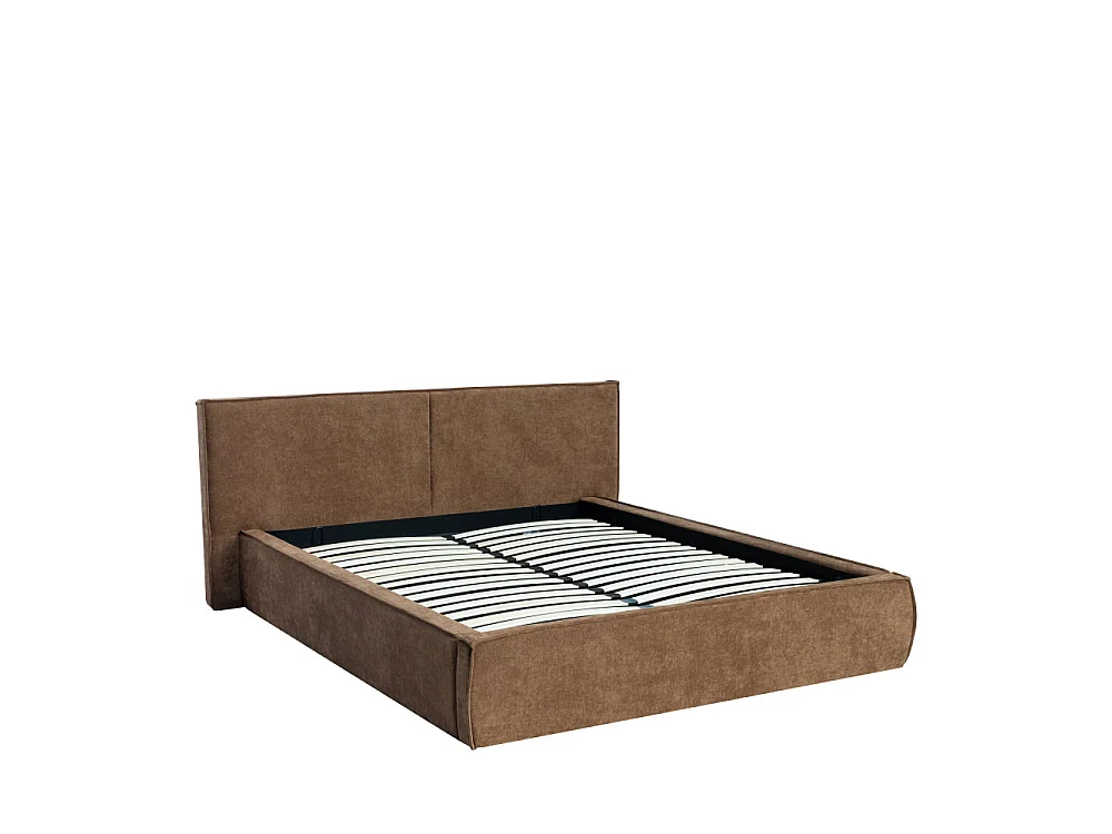 Liberia - Lit coffre en tissu chenille 160x200cm - Marron