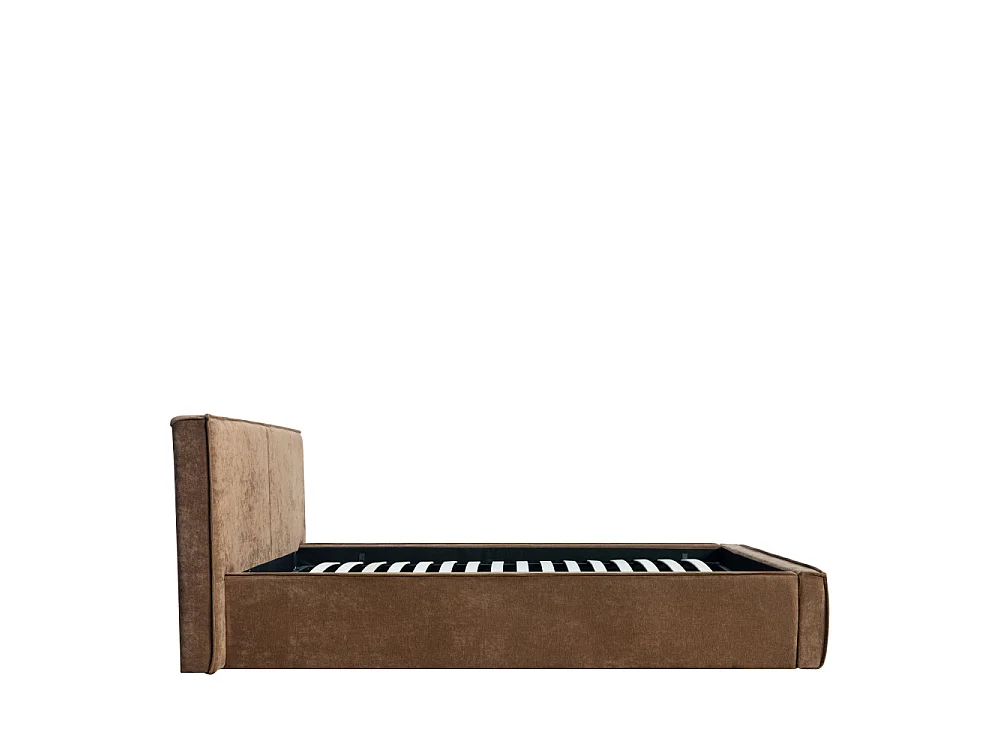 Liberia - Lit coffre en tissu chenille 160x200cm - Marron