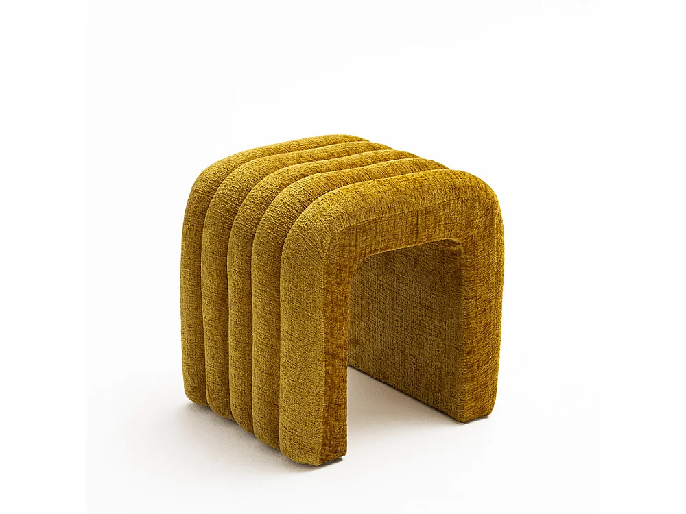 Mui - Tabouret rembourré en tissu chenille - Jaune moutarde