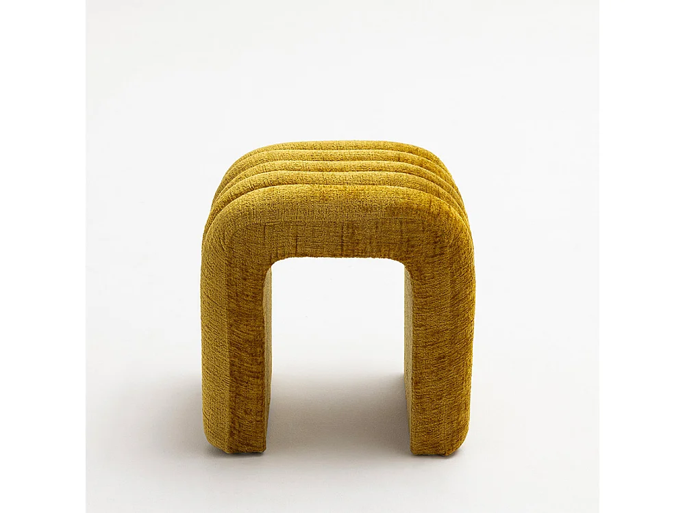 Mui - Tabouret rembourré en tissu chenille - Jaune moutarde