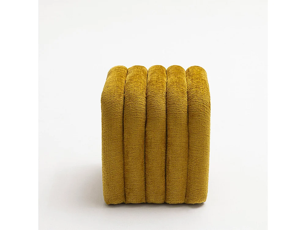 Mui - Tabouret rembourré en tissu chenille - Jaune moutarde