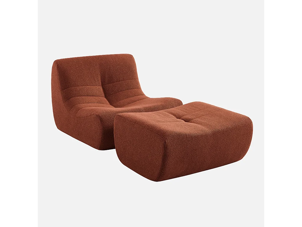 Sillón de borreguito texturizada con reposapiés terracota