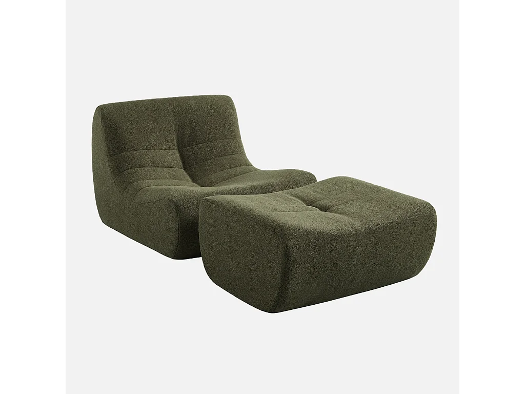 Sillón de borreguito texturizada con reposapiés verde kaki