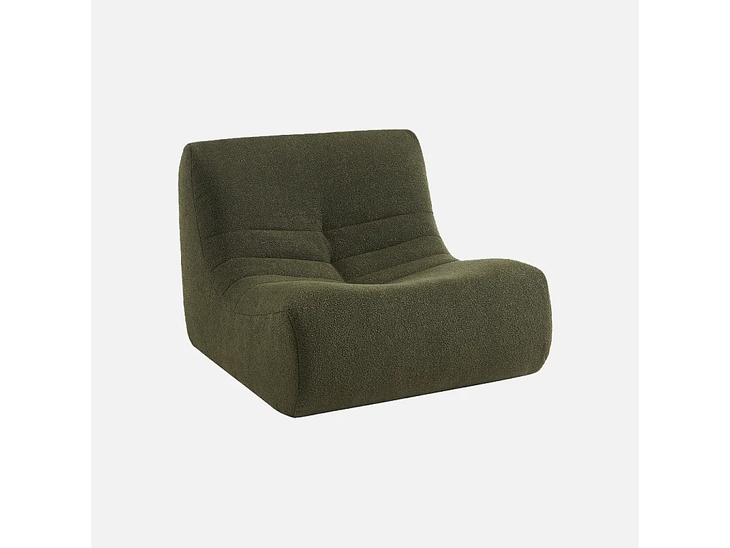 Sillón de borreguito texturizada con reposapiés verde kaki