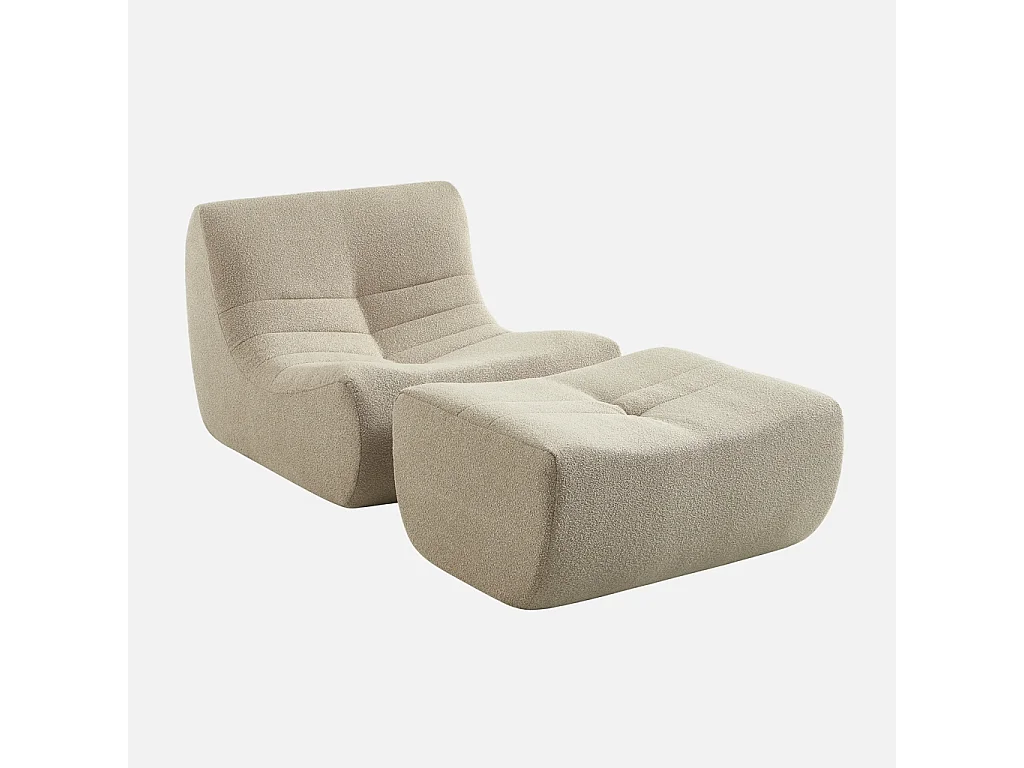 Sillón de borreguito texturizada con reposapiés beige