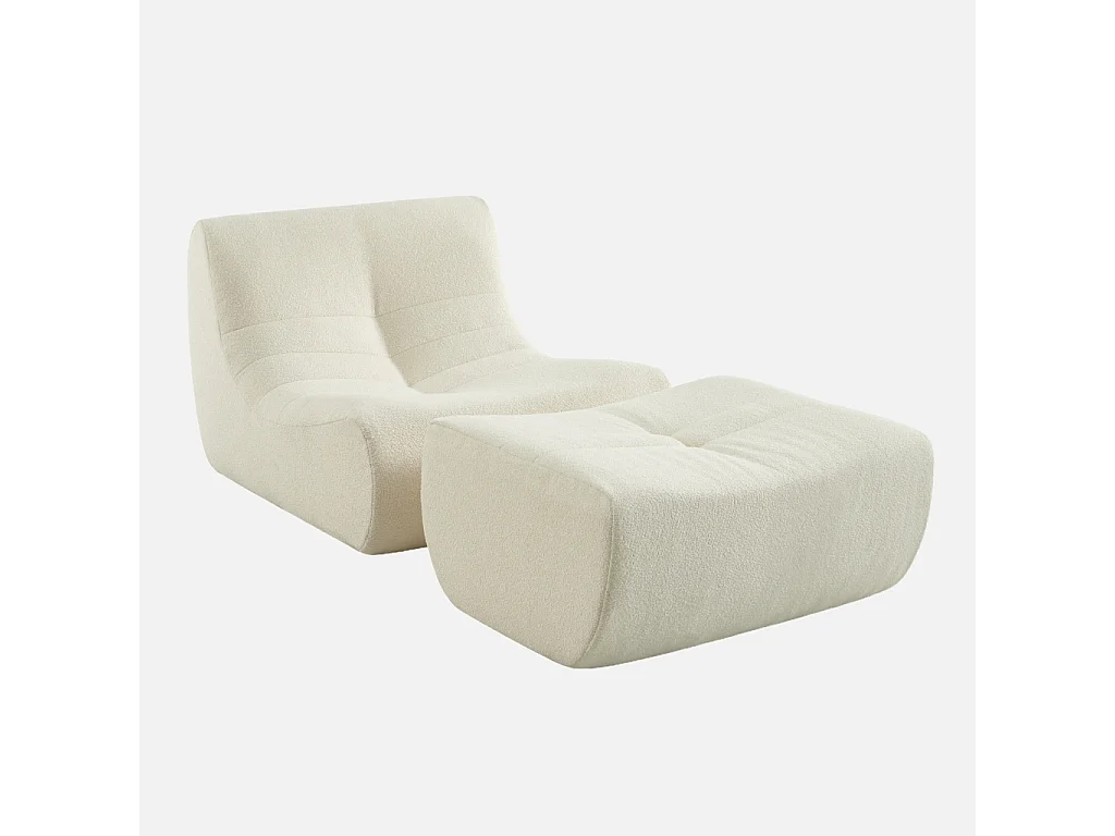 Sillón de borreguito texturizada con reposapiés blanco