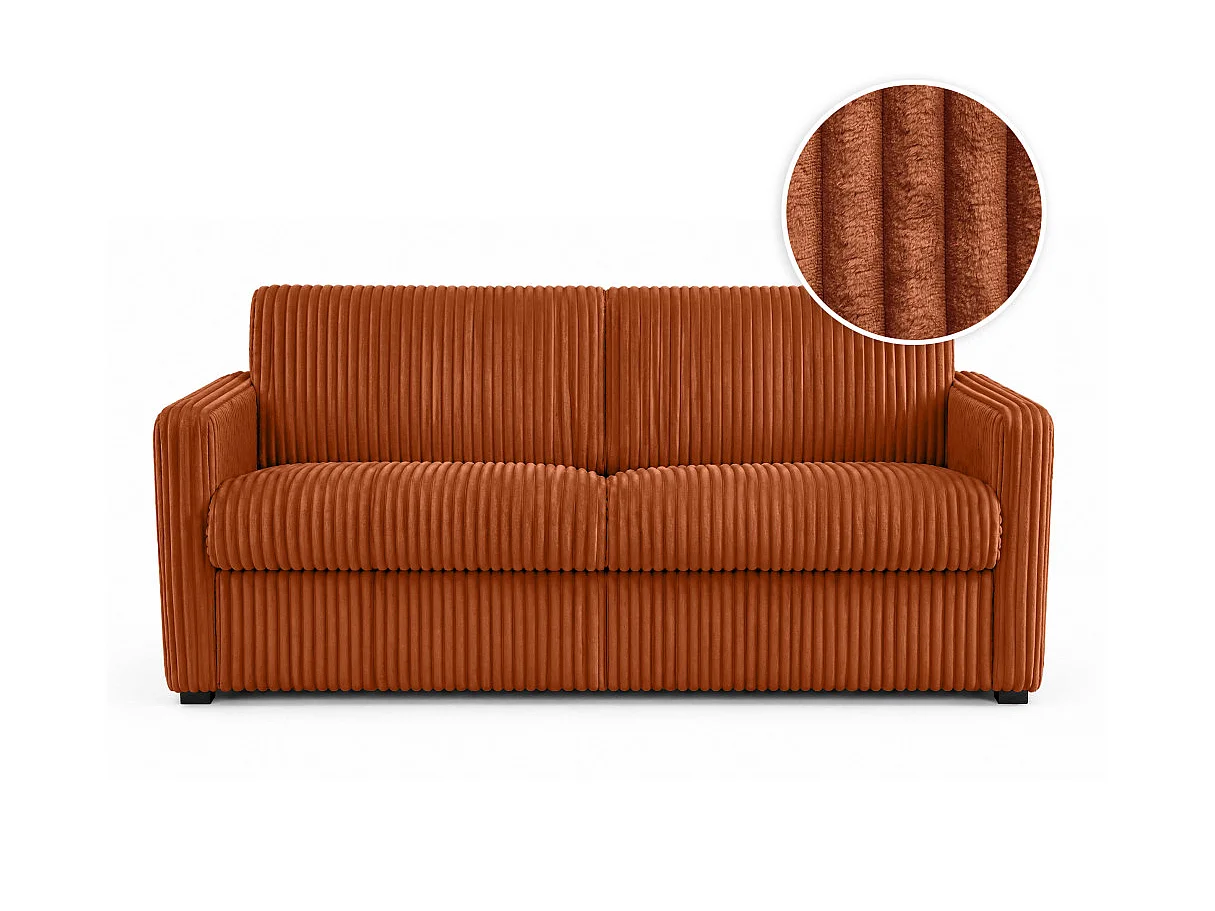 Canapé convertible express 3 places en velours côtelé terracotta AGATHE