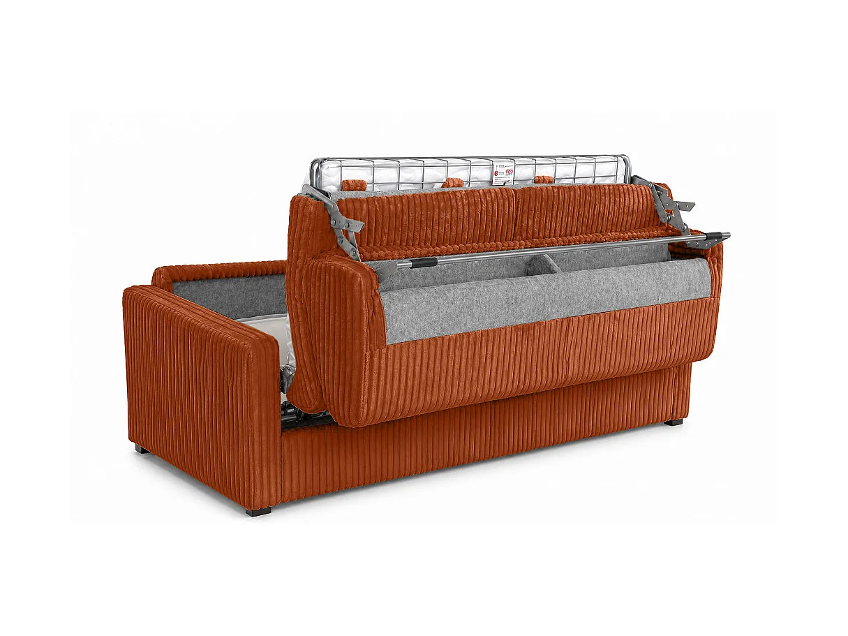 Canapé convertible express 3 places en velours côtelé terracotta AGATHE